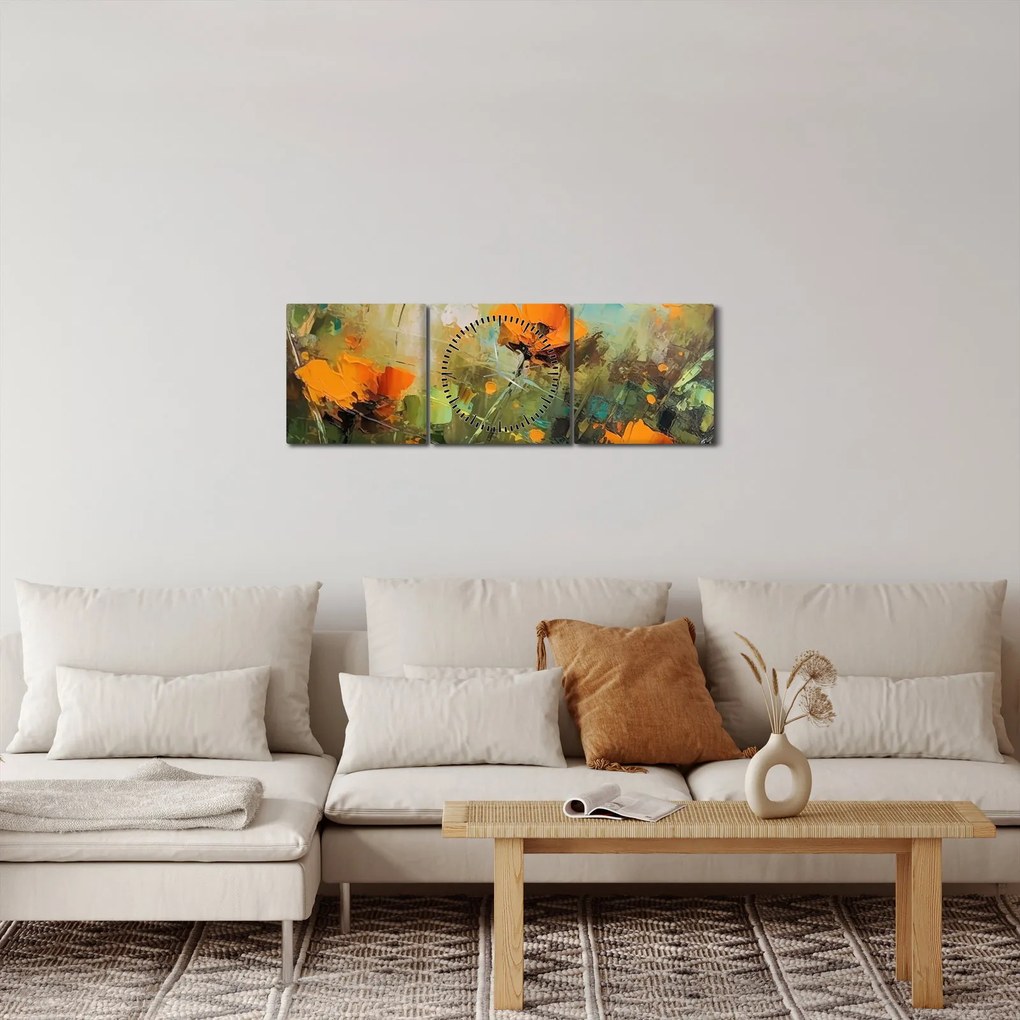Obraz - Kwiaty (z zegarem) (90x30 cm)