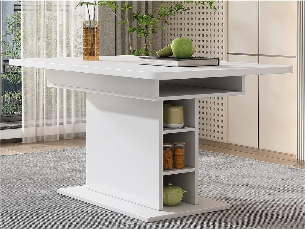 Nowoczesny stół jadalny rozkładany z miejscem do przechowywania pod spodem - Biały