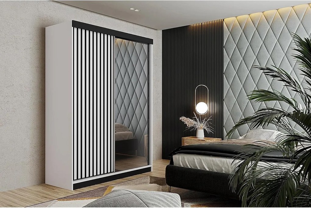 Szafa przesuwna z lustrem lamele MALANI 138 biały