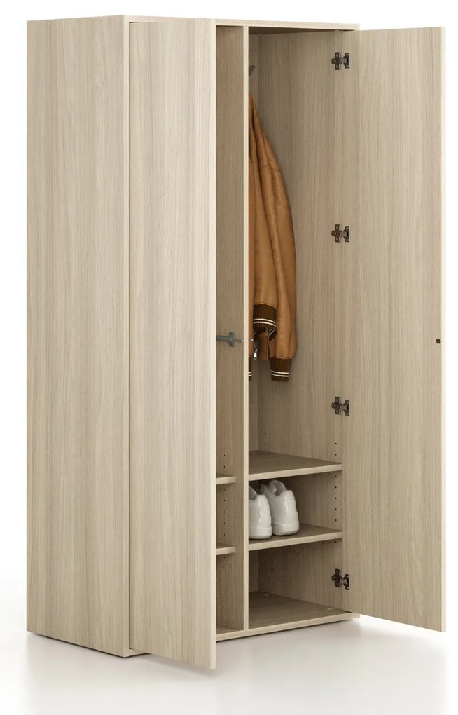 Szafka FRAME, 2 przedziały, 872 x 450 x 1735 mm, PUSH-lock, dąb naturalny