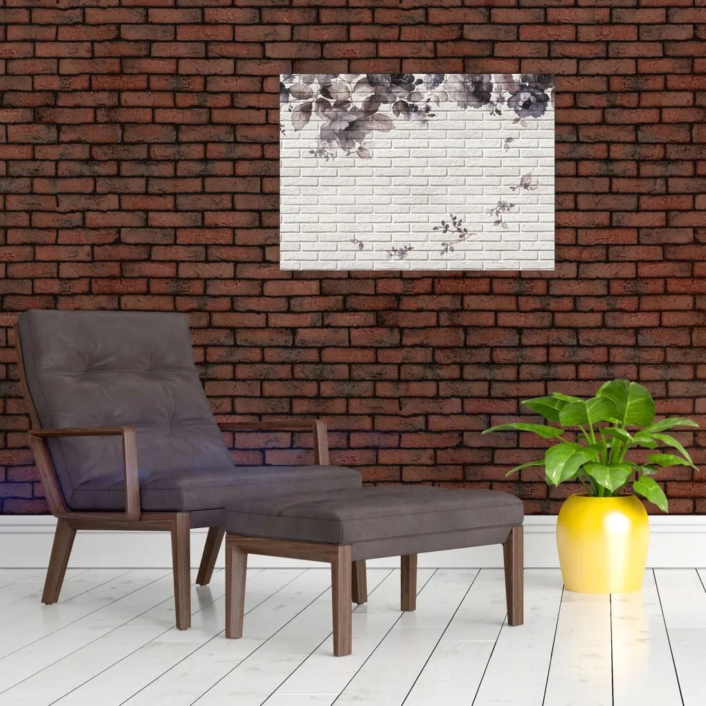 Obraz na szkle - ściana z bukietem kwiatów (70x50 cm)