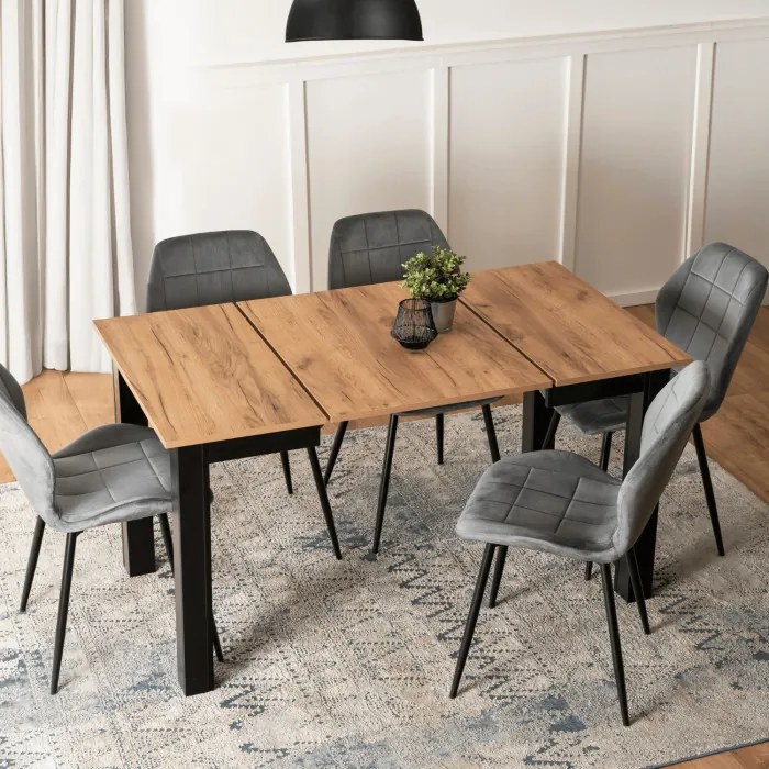 Stół Kwadratowy Rozkładany BEN 80-200 cm Dąb Craft/Czarny Nowoczesny Loft