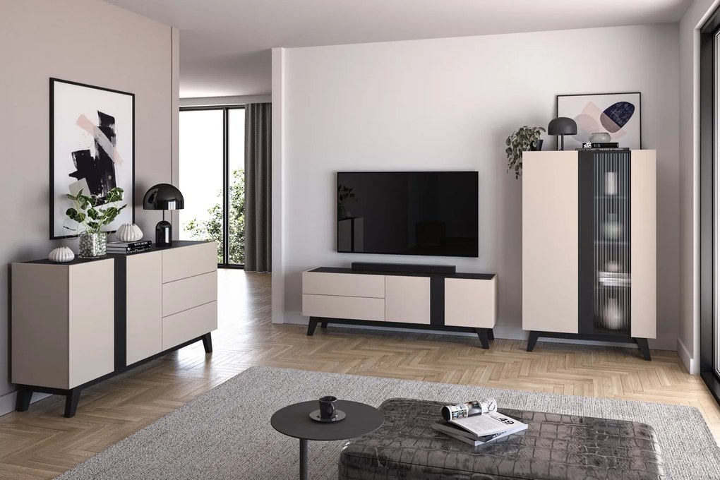 Stolik RTV 160 cm Freshion 05, kaszmir / czarny