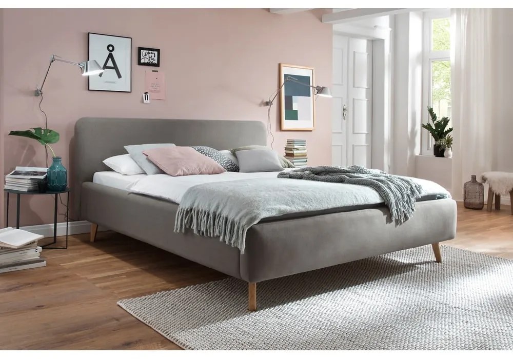 Szarobrązowe tapicerowane łóżko dwuosobowe 160x200 cm Mattis – Meise Möbel