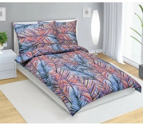 Bellatex Pościel bawełniana Paproć niebieski, 140x 200 cm, 70 x 90 cm
