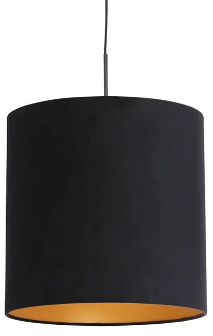 Lampa wisząca z czarnym aksamitnym abażurem ze złotem 40 cm - Combi klasyczny/Antyczny Oswietlenie wewnetrzne