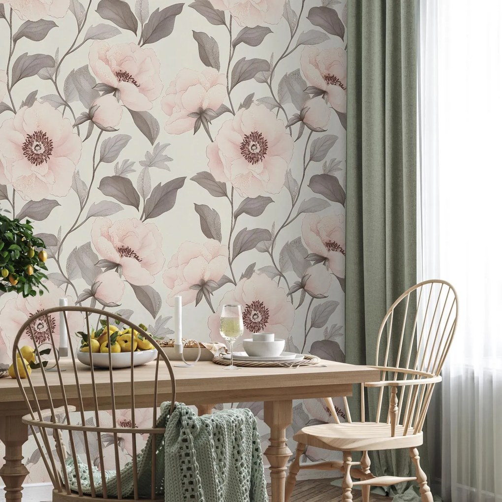 Fototapeta - Wzór z delikatnymi piwoniami (196x136 cm)