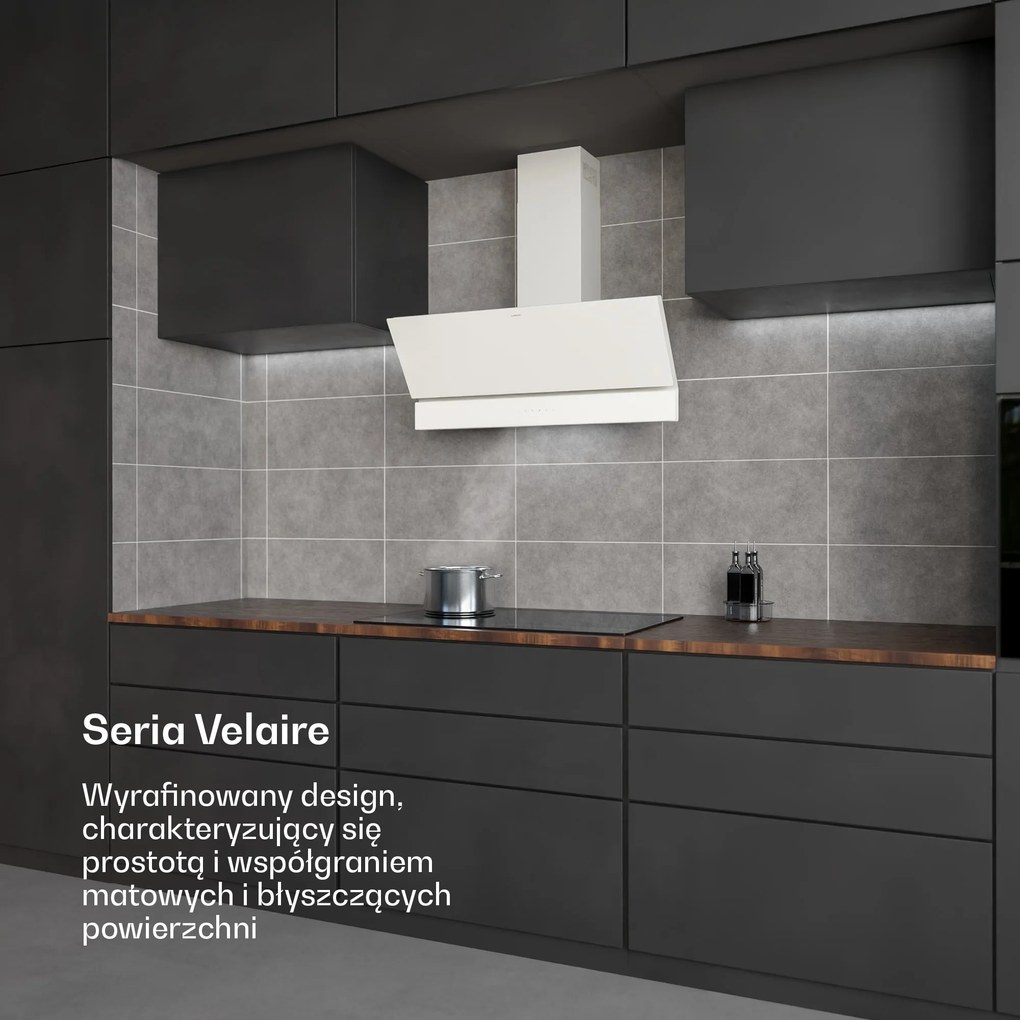 Klarstein Velaire 90cm 818m³/h Okap Przyścienny Skośny Biały