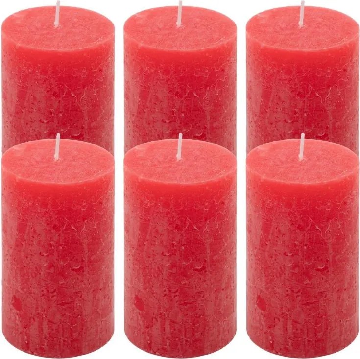 Zestaw świec rustykalnych, 11,5 cm, Ø 6,8 cm, czerwony, 6 sz