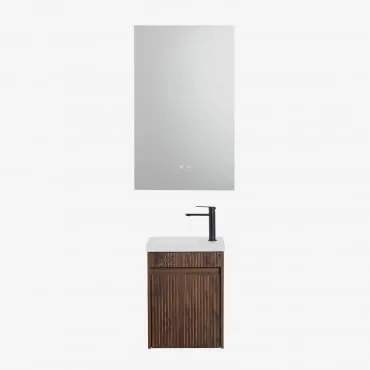 Zestaw Wiszących Mebli Łazienkowych Zintegrowany Z Umywalką Narek Ciemna Czerń & Prostokątny Led I Przeciwmgielny 55x90 - Sklum