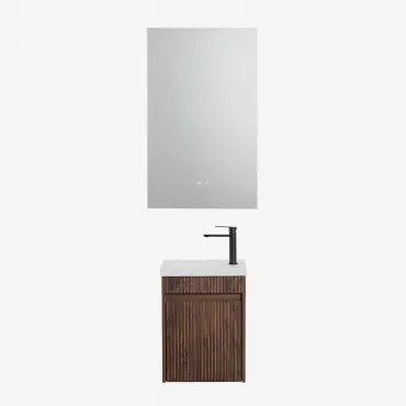 Zestaw Wiszących Mebli Łazienkowych Zintegrowany Z Umywalką Narek Ciemna Czerń & Prostokątny Led I Przeciwmgielny - Sklum