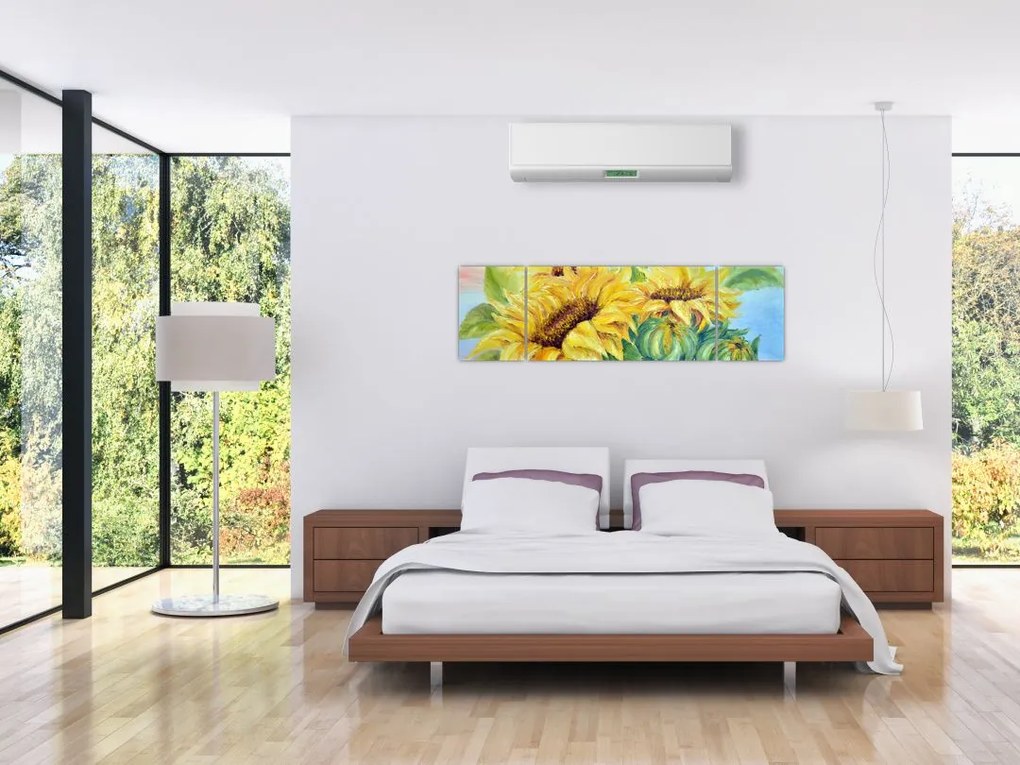 Obraz kwitnących słoneczników (170x50 cm)