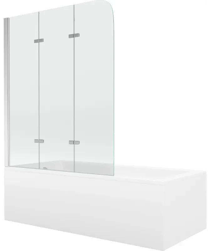 Mexen Cubik wanna prostokątna 160 x 70 cm z obudową i parawanem 3-skrzydłowym 120 cm, transparent, chrom - 550316070X9012030100