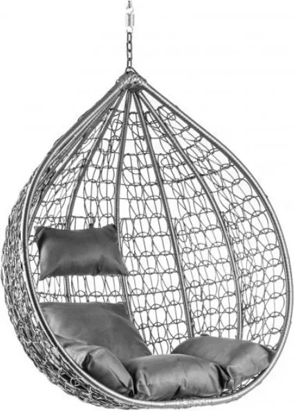 Szare wiszące krzesło KOKON bez stojaka, szara poduszka