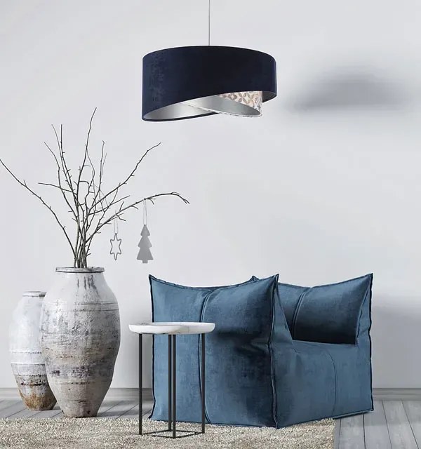 Granatowa lampa wisząca welurowa - EXX16-Olonix