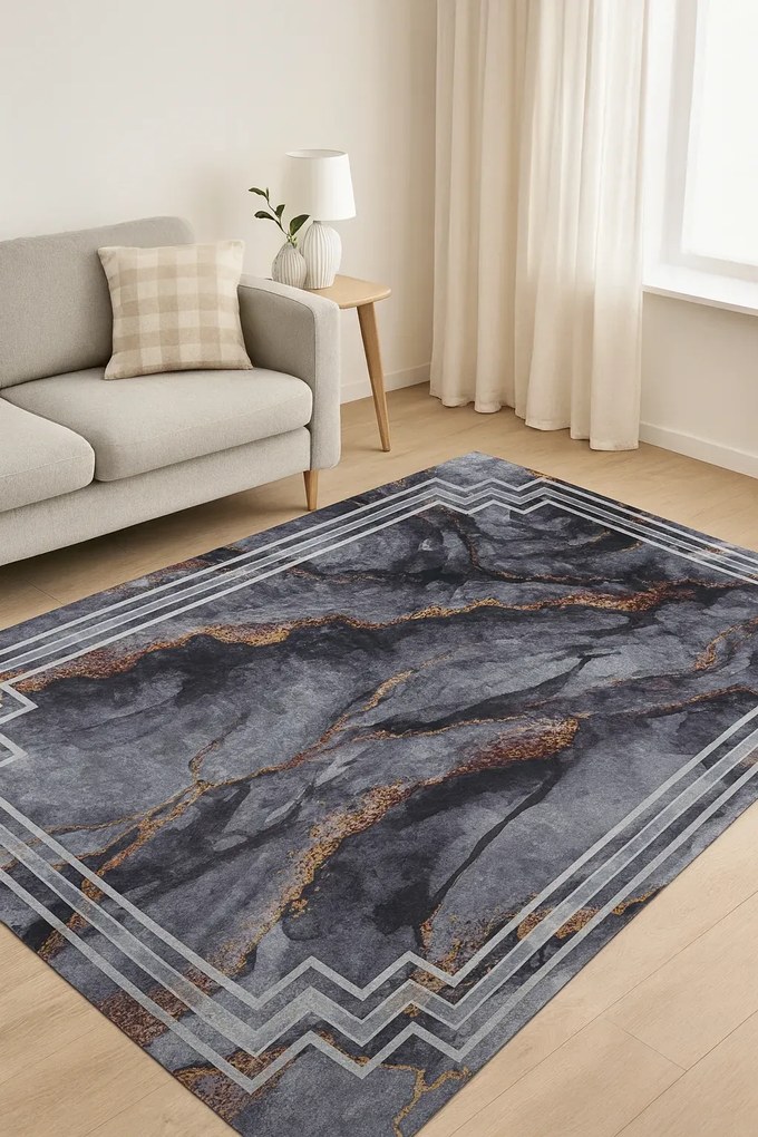 Prostokątny ciemnoszary dywan z nowoczesną ramką W6-P26