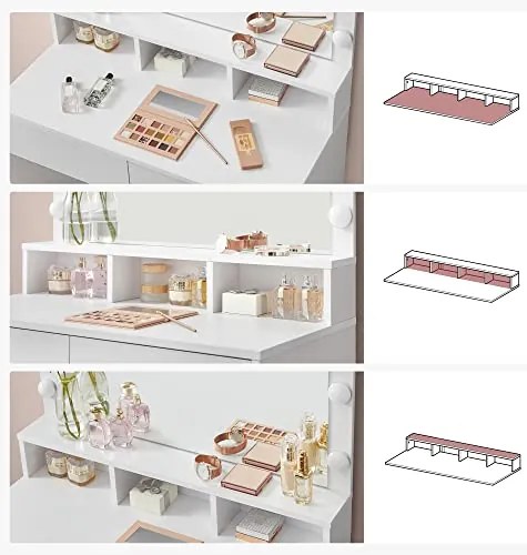 Toaletka VANESA z dużym lustrem i oświetleniem, 80x40x140 cm, biała SongmicsHome