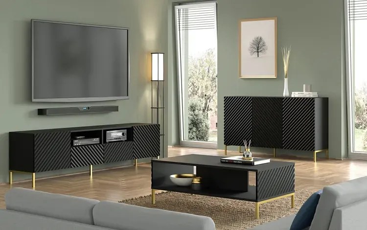 Komoda modern glamour czarny mat + czarne nóżki - Resa 3X