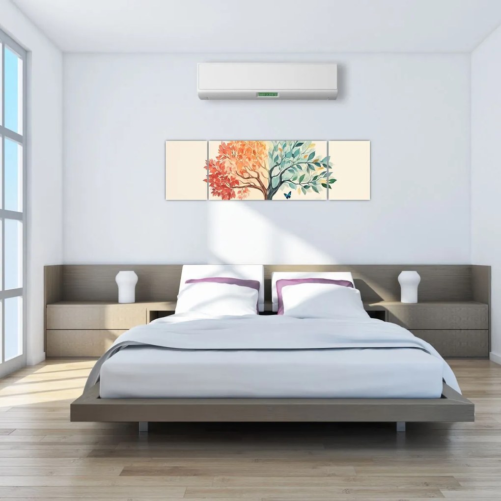 Obraz – Podwójne drzewo z motylem (170x50 cm)