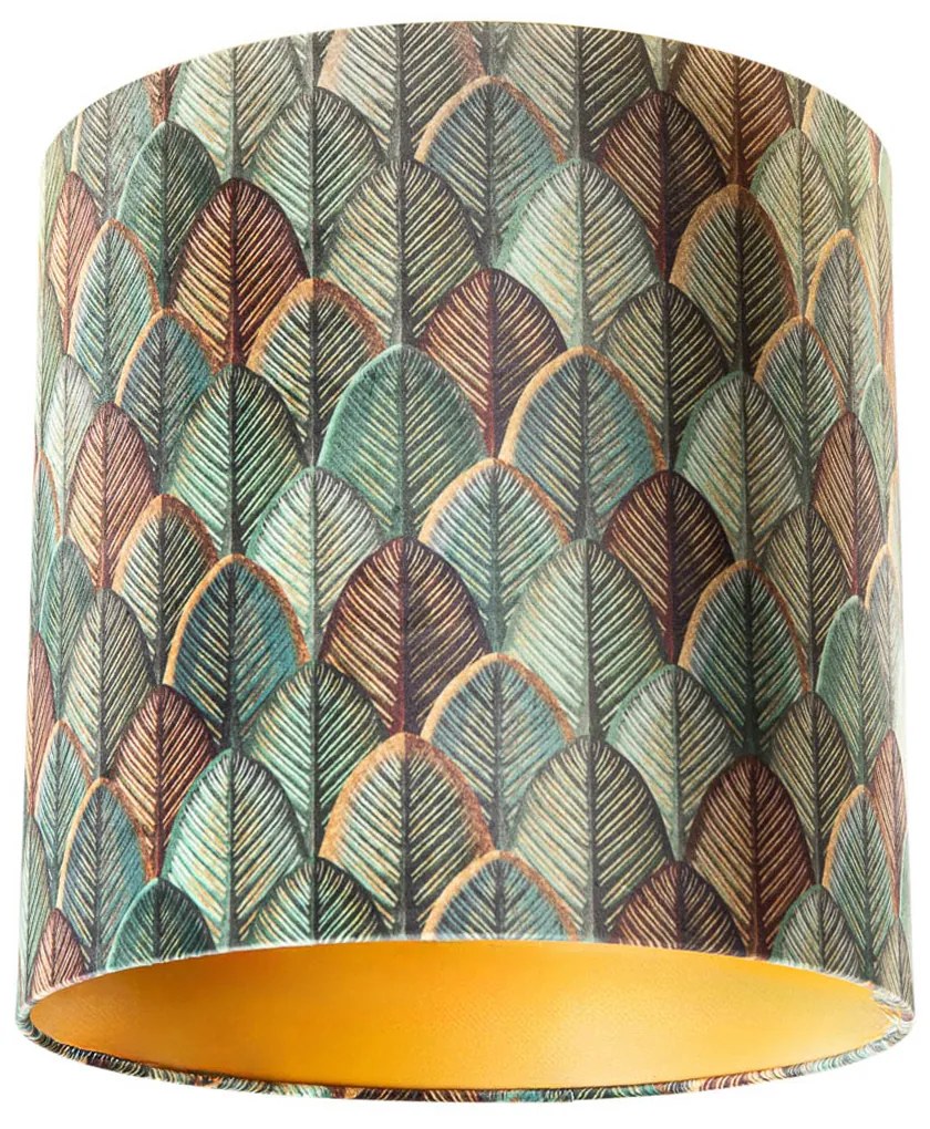 Abażur welurowy z wzorem liści i złotym wnętrzem 40/40/40