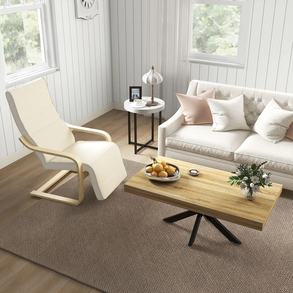 HOMCOM Leżak z Poduszką, Regulowany Podnóżek w 5 Pozycjach, Drewno Brzozowe, do 120 kg, 66,5 x 94 x 100 cm, Kremowy