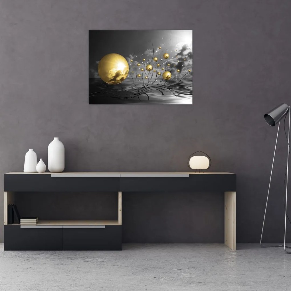 Obraz na szkle - kule w kolorze ochry (70x50 cm)