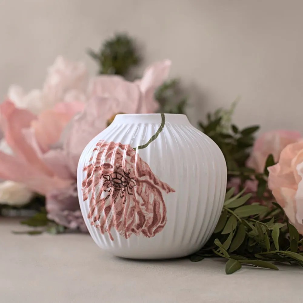 Biały porcelanowy wazon Kähler Design Poppy, wys. 13 cm