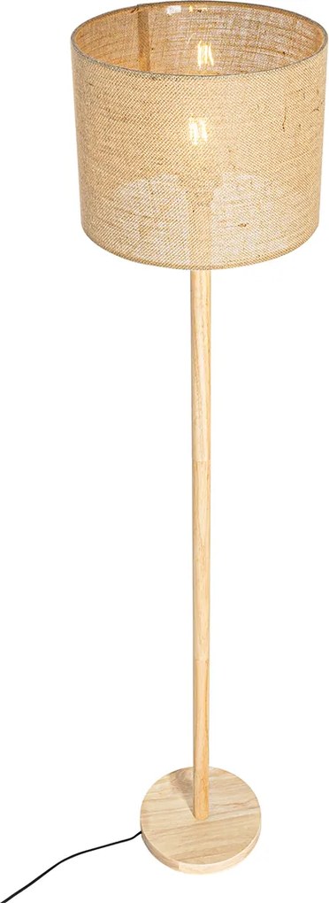 Lampa podłogowa w stylu rustykalnym drewniana z abażurem lnianym naturalnym 32 cm - Mels