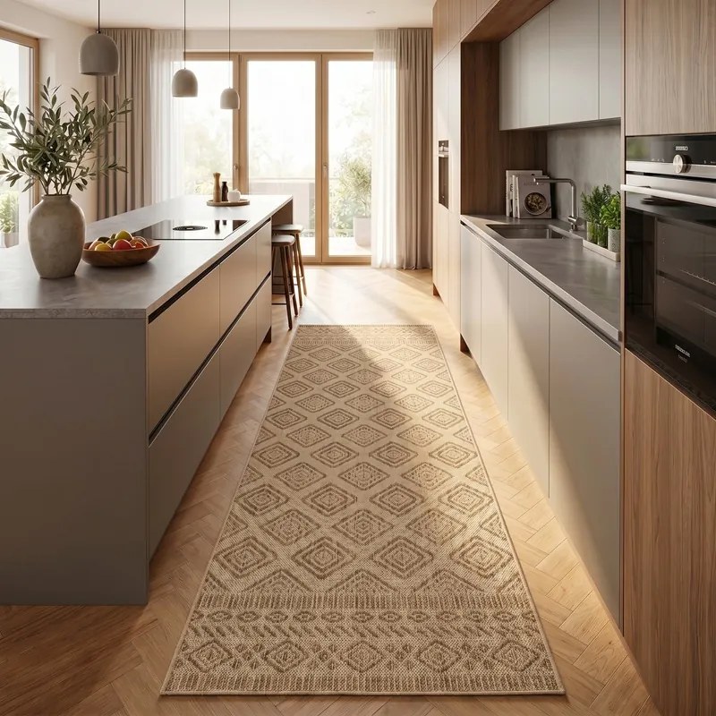 Dywan uniwersalny MIRA Romby Beżowo Brązowe 80 cm x 250 cm