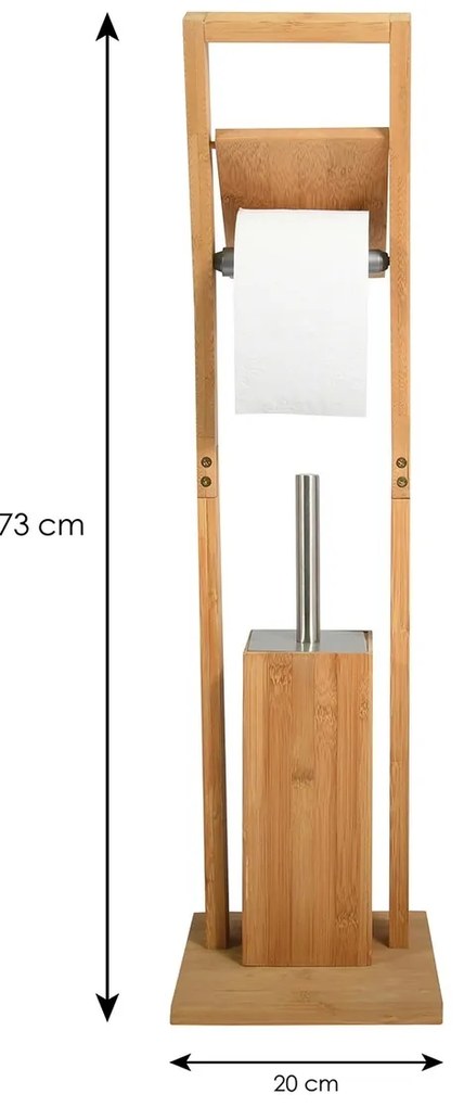 MSV Bambusowy stojak na papier toaletowy zeszczotką 16 x 29 x 70 cm