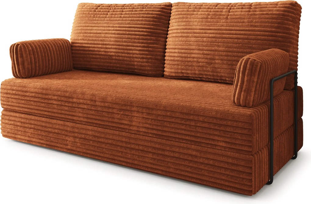 Masseno Sofa piankowa SILAR z funkcją spania, Kanapa z pianki do salonu, Bezmontażowa, Tkanina sztruksowa – Brązowy TILIA 52