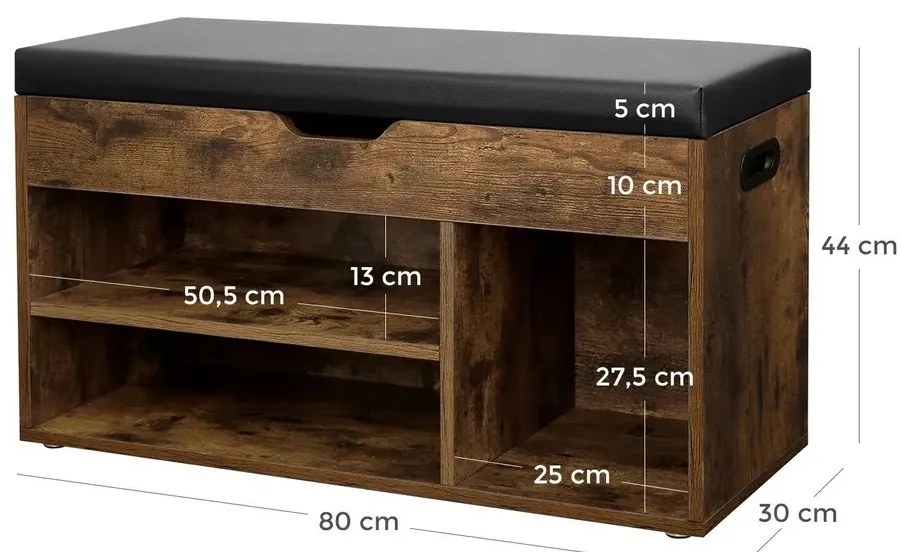 Vasagle Szafka na buty z miejscem do przechowywania LUJZA, 80x30x44cm, ciemny brąz/czarna
