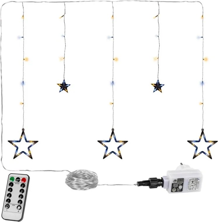 Świąteczna kurtyna 5 gwiazdek, 61 LED, biała ciepła i zimna