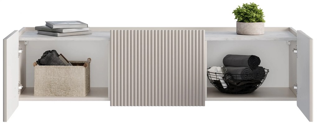 Szafka RTV Malmi 150 cm wisząca - kaszmir / crema bianca / złoty