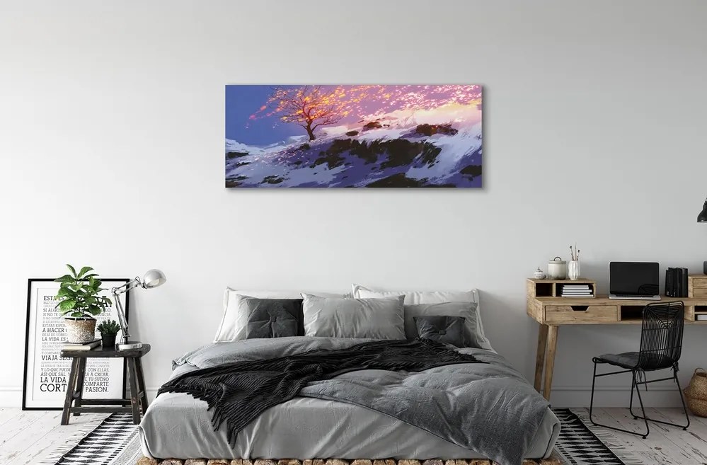 Obraz drukowany na płótnie Zimowe Góry i Drzewo