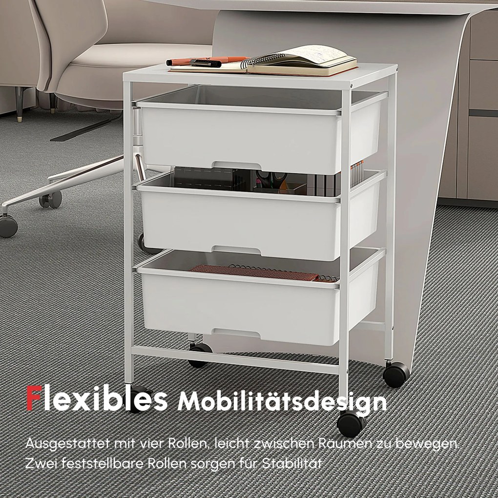 HOMCOM Boczny wózek na kółkach, 3 kosze do transportu i przechowywania, wózek kuchenny, 40,8 dł. x 33,5 szer. x 60,5 wys. cm, Biały