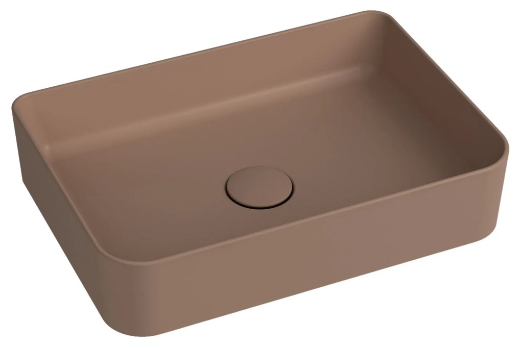 Umywalka ceramiczna nablatowa brązowa bez otworu na baterie 50 x 35 cm LERA Cappuccino