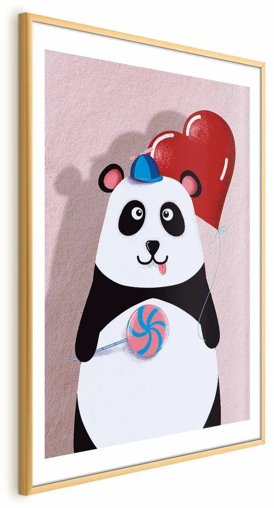 Plakat Panda z balonikiem 40x60 cm z ramą złotą z marginesem ARTGEIST B