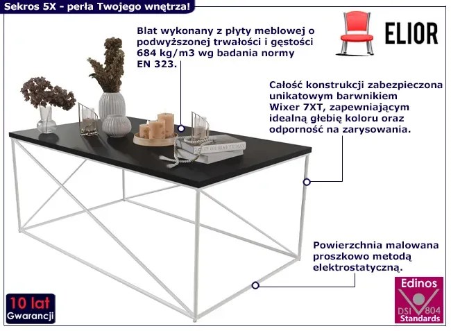 Stolik kawowy prostokątny biały + czarny - Cordani 5X