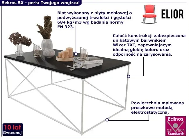 Stolik kawowy prostokątny biały + czarny - Sekros 5X