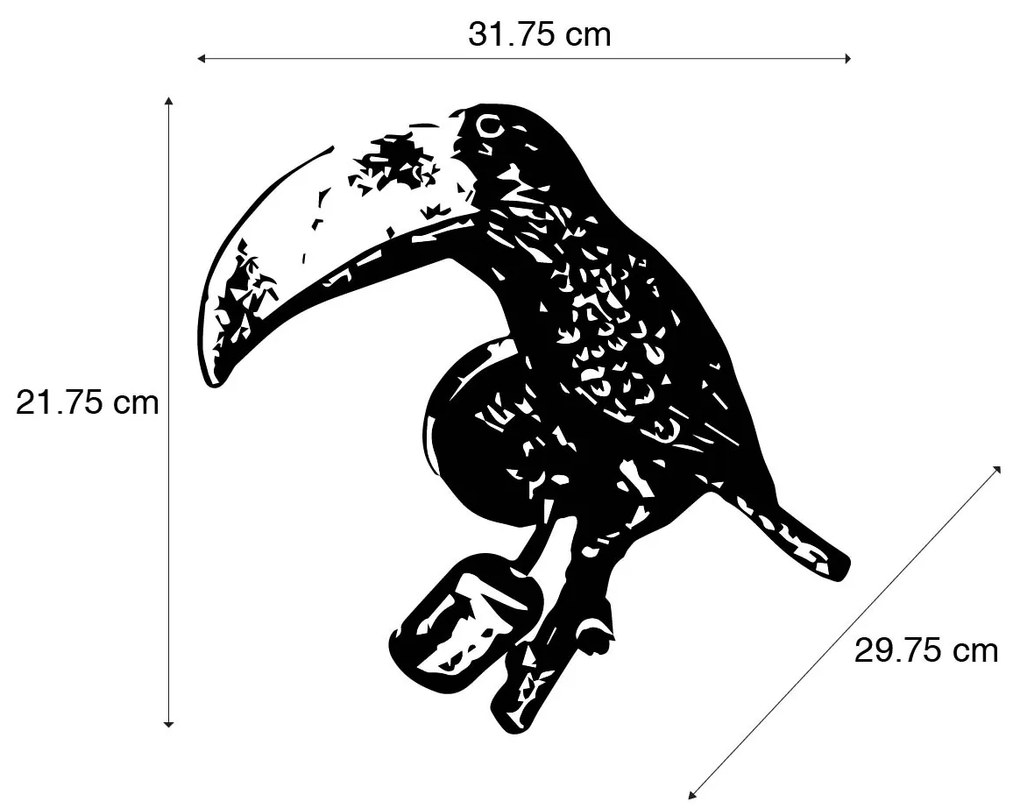 Vintage Lampa ścienna mosiądz - Zwierzę Tukan