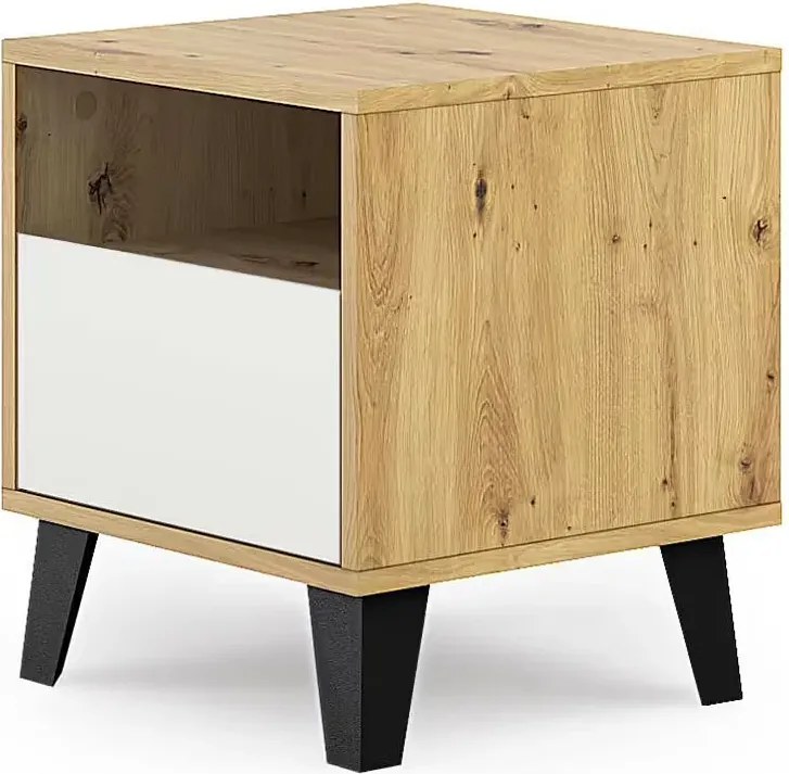 Stolik nocny do sypialni skandynawskiej dąb artisan + biały M7-M15