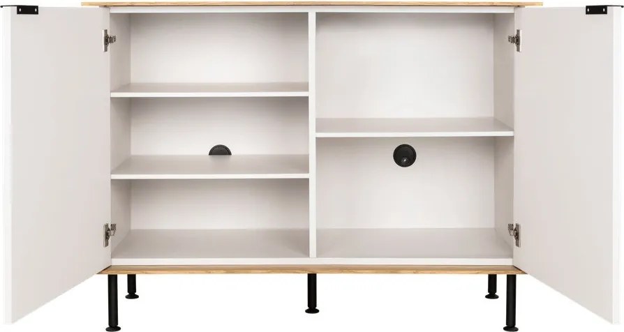 Szarobeżowa komoda w dekorze dębu z otworem na kable 120x88x50 cm Suumo – noo.ma