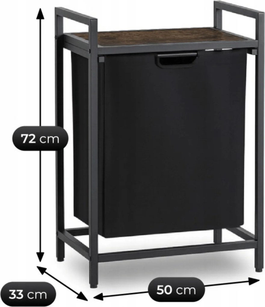 Kosz na Pranie KAI 65L z Półką Dąb Rustykalny/Czarny Nowoczesny Loft