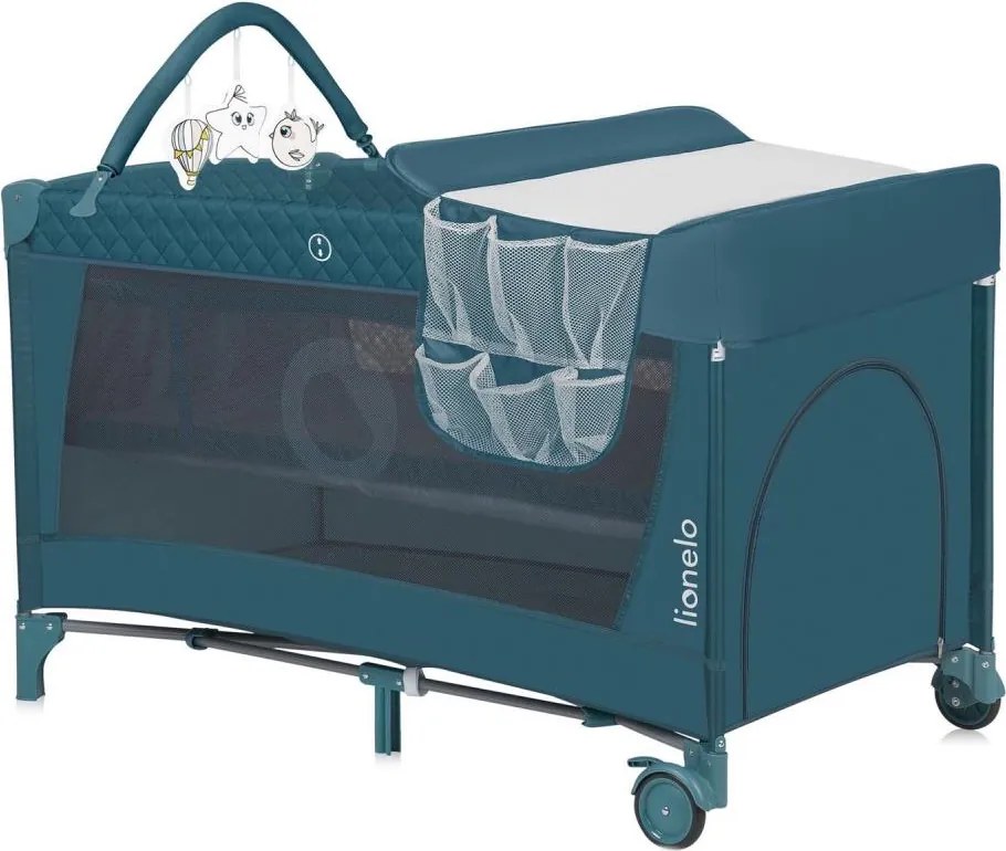 Lionelo - Łóżeczko turystyczne FLOWER zielono-turkusowe