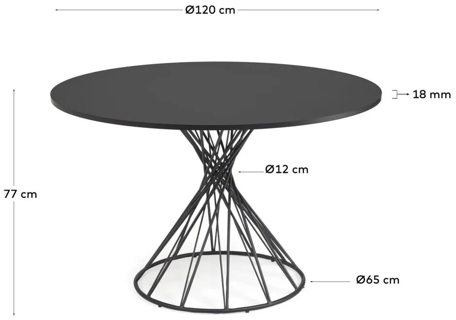 Czarny okrągły stół z czarnym blatem ø 120 cm Niut – Kave Home