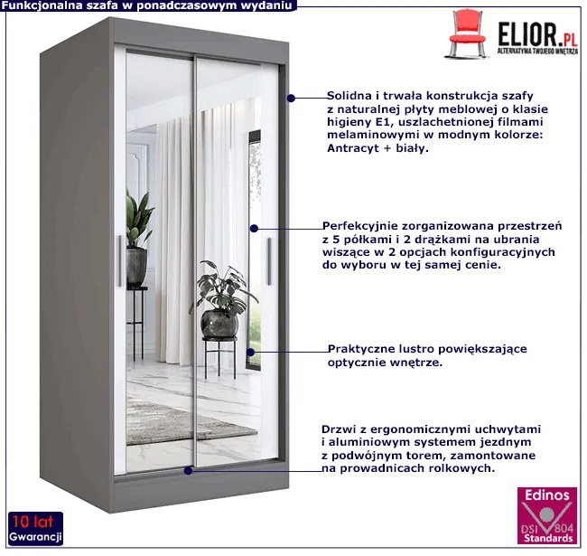 Szafa przesuwna w kolorze antracyt + biały H3-C41