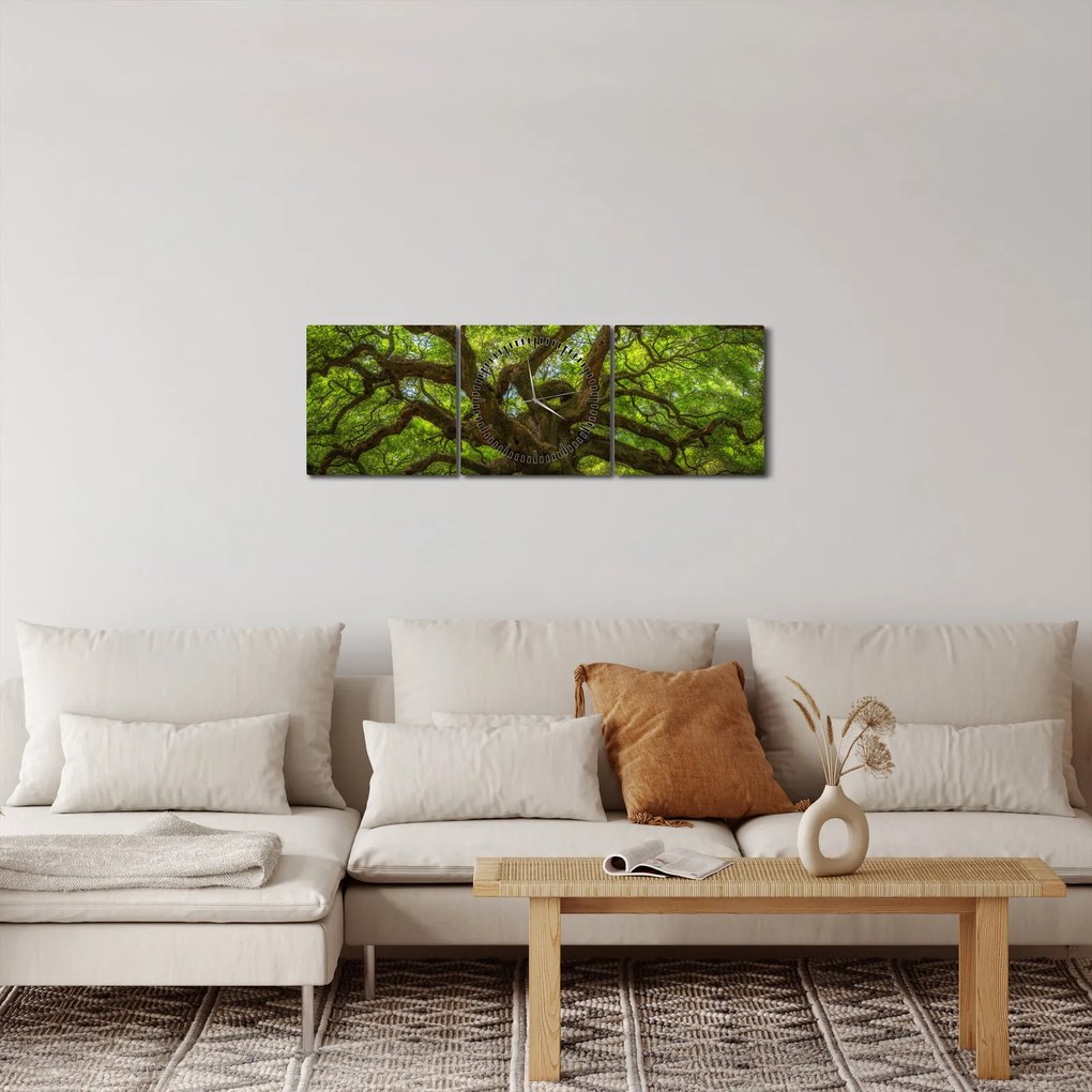 Obraz - Zielone drzewo (z zegarem) (90x30 cm)