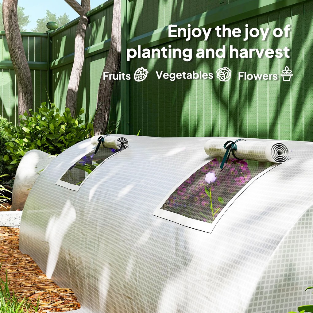 Outsunny Szklarnia foliowa, mini-tunelowa z oknami z siatki, odporna na UV, folia z tworzywa sztucznego, 200 x 80 x 45 cm, Biała