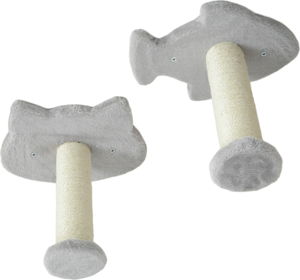 PawHut Zestaw Wspinaczkowy dla Kotów, 4-częściowy, Meble do Drapania z Sizalowymi Stopniami, Podwójną Platformą, Jasnoszary/Kremowy